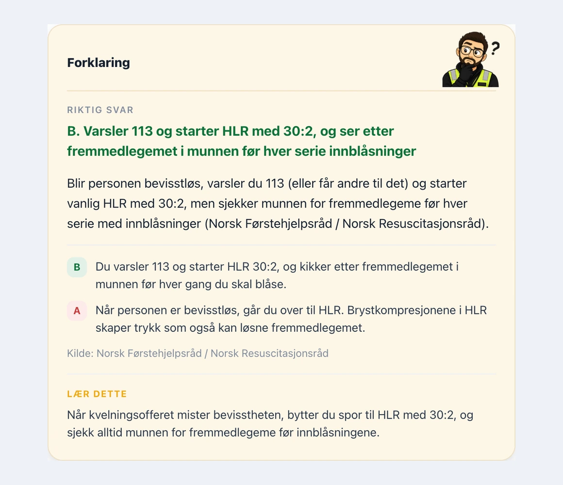 Forklaring på hvert svar